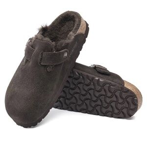 Birkenstock Boston Sherling Brown Suede Clogs